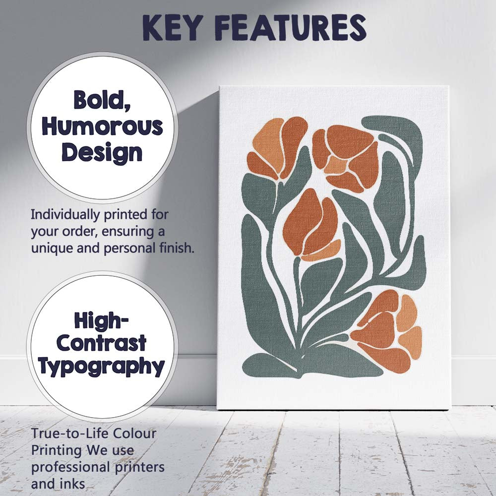 Abstract Earth Tone Floral Botanical Cutout Illustration Canvas Wall Art Print Decor Picture Ready to Hang