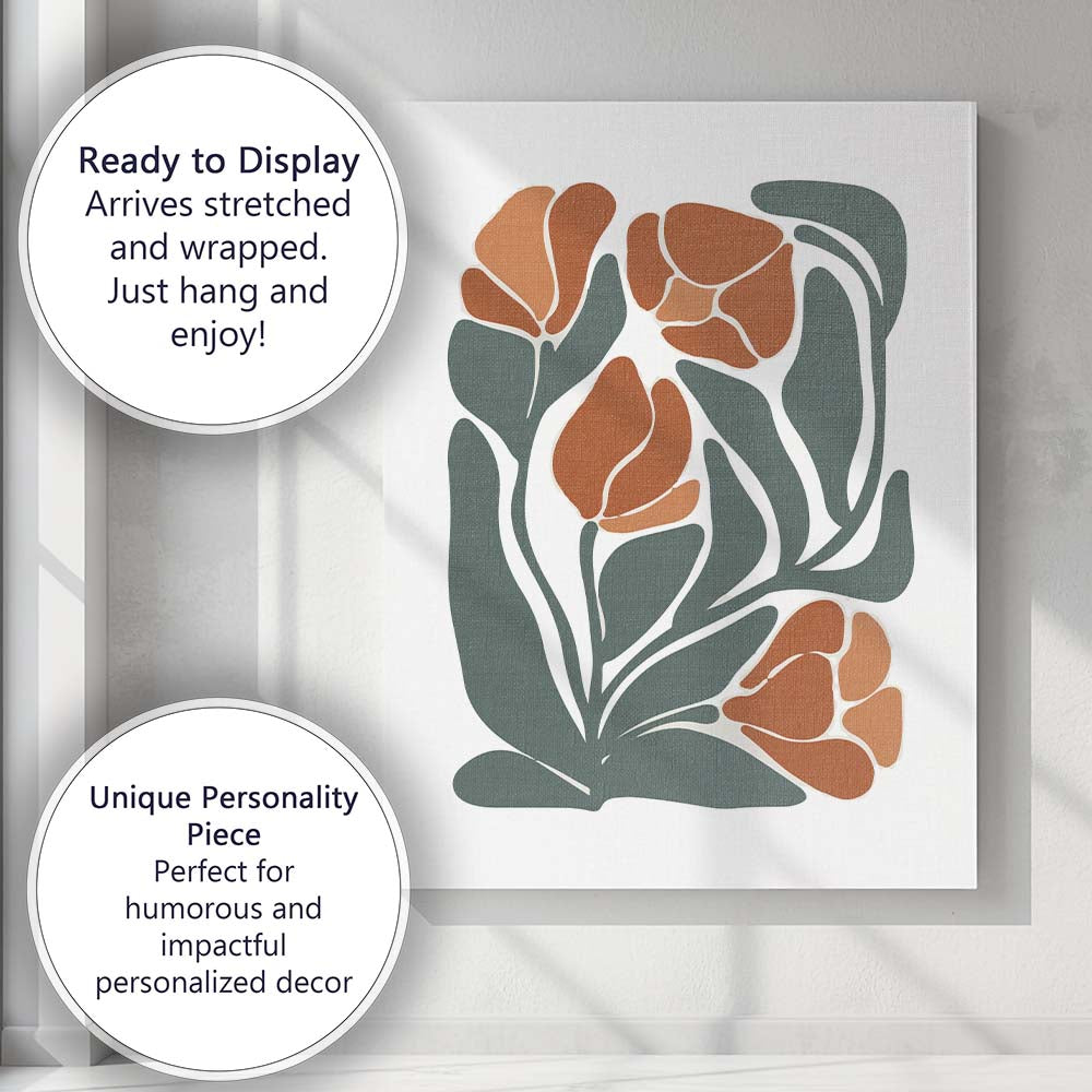 Abstract Earth Tone Floral Botanical Cutout Illustration Canvas Wall Art Print Decor Picture Ready to Hang