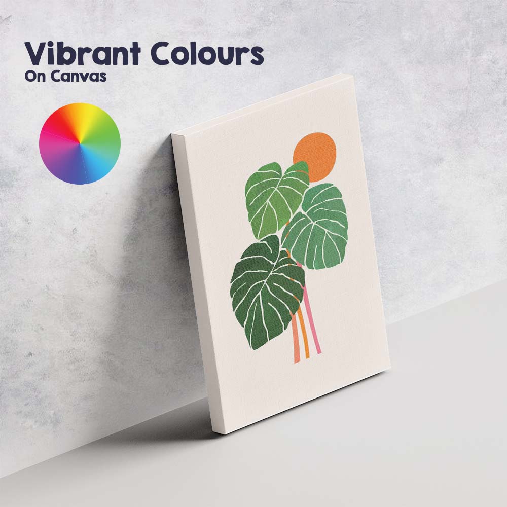 Minimalist Tropical Monstera Leaves Orange Sun Botanical Canvas Wall Art Print Decor Picture Ready to Hang