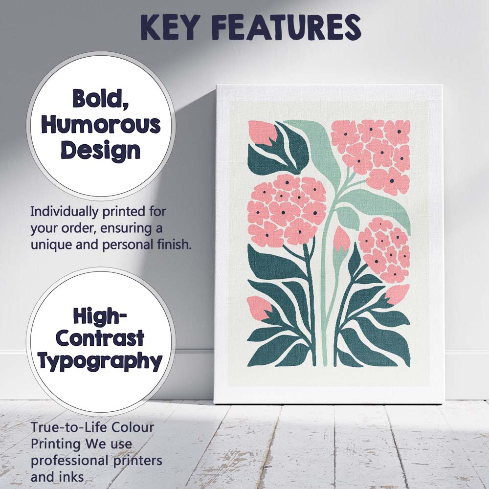Scandinavian Pink Floral Botanical Garden Illustration Canvas Wall Art Print Decor Picture Ready to Hang