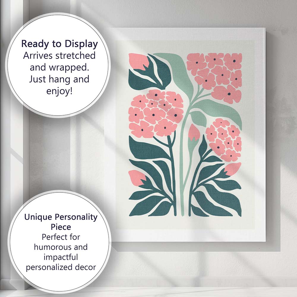 Scandinavian Pink Floral Botanical Garden Illustration Canvas Wall Art Print Decor Picture Ready to Hang