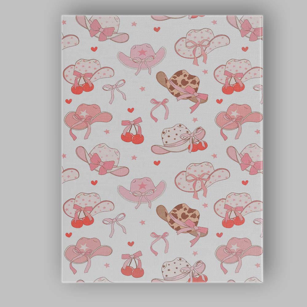 Pink Cowgirl Hat Cherry Western Repeat Pattern Canvas Wall Art Print Decor Picture Ready to Hang