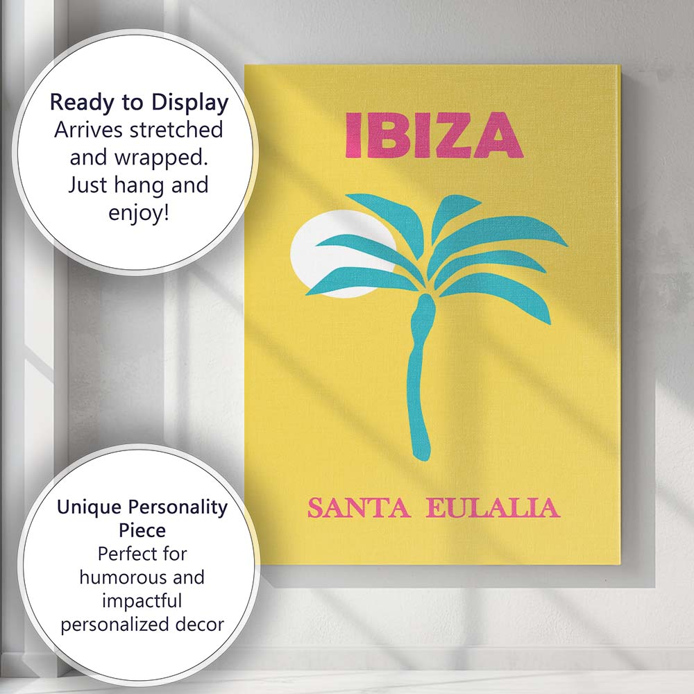 Ibiza Palm Tree Sunset Coastal Travel Poster Canvas Wall Art Print Decor Picture Ready to Hang