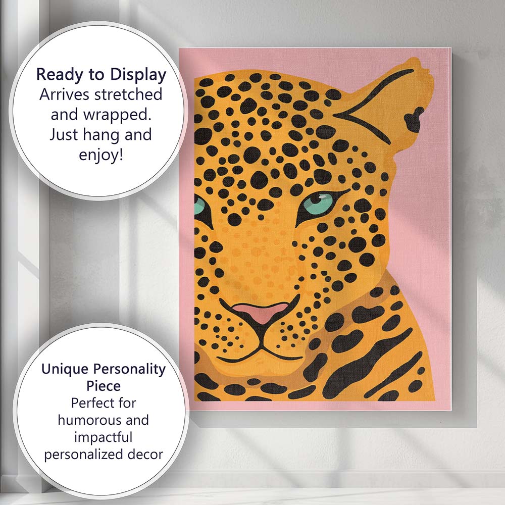 Pink Leopard Portrait Pop Art Animal Illustration Canvas Wall Art Print Decor Picture Ready to Hang