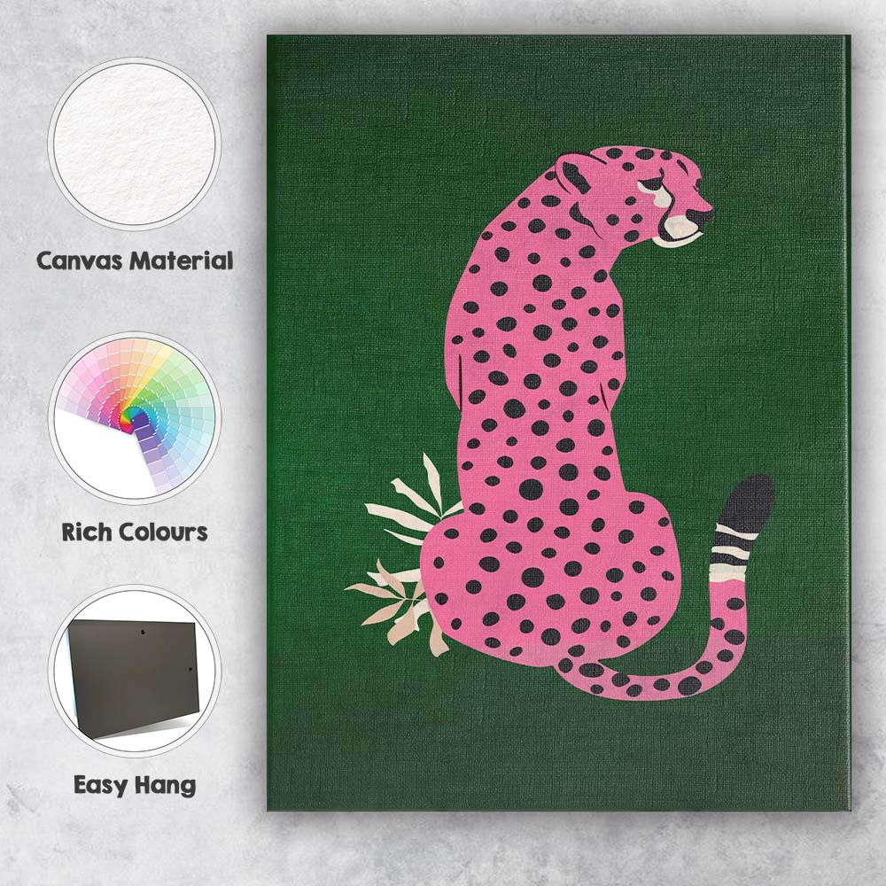 Pink Cheetah Jungle Wildlife Contemporary Illustration Canvas Wall Art Print Decor Picture Ready to Hang