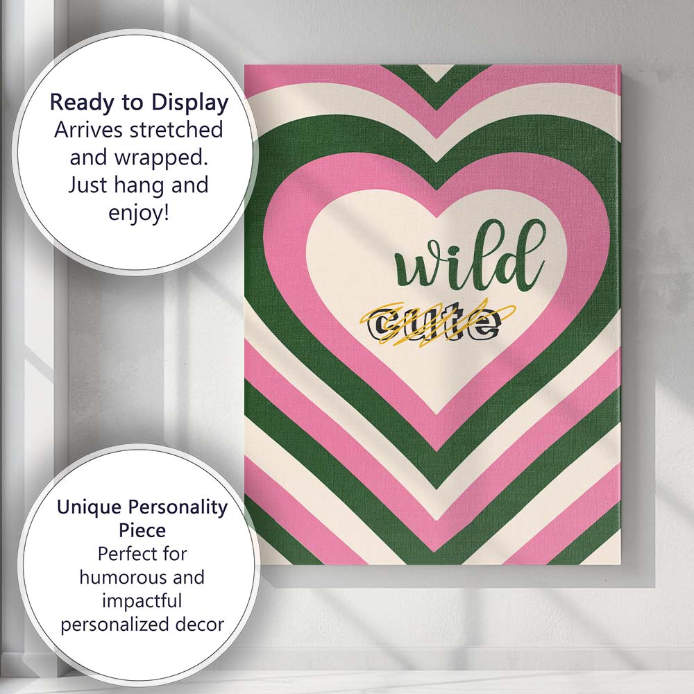 Wild Cute Retro Heart Stripe Typography Canvas Wall Art Print Decor Picture Ready to Hang