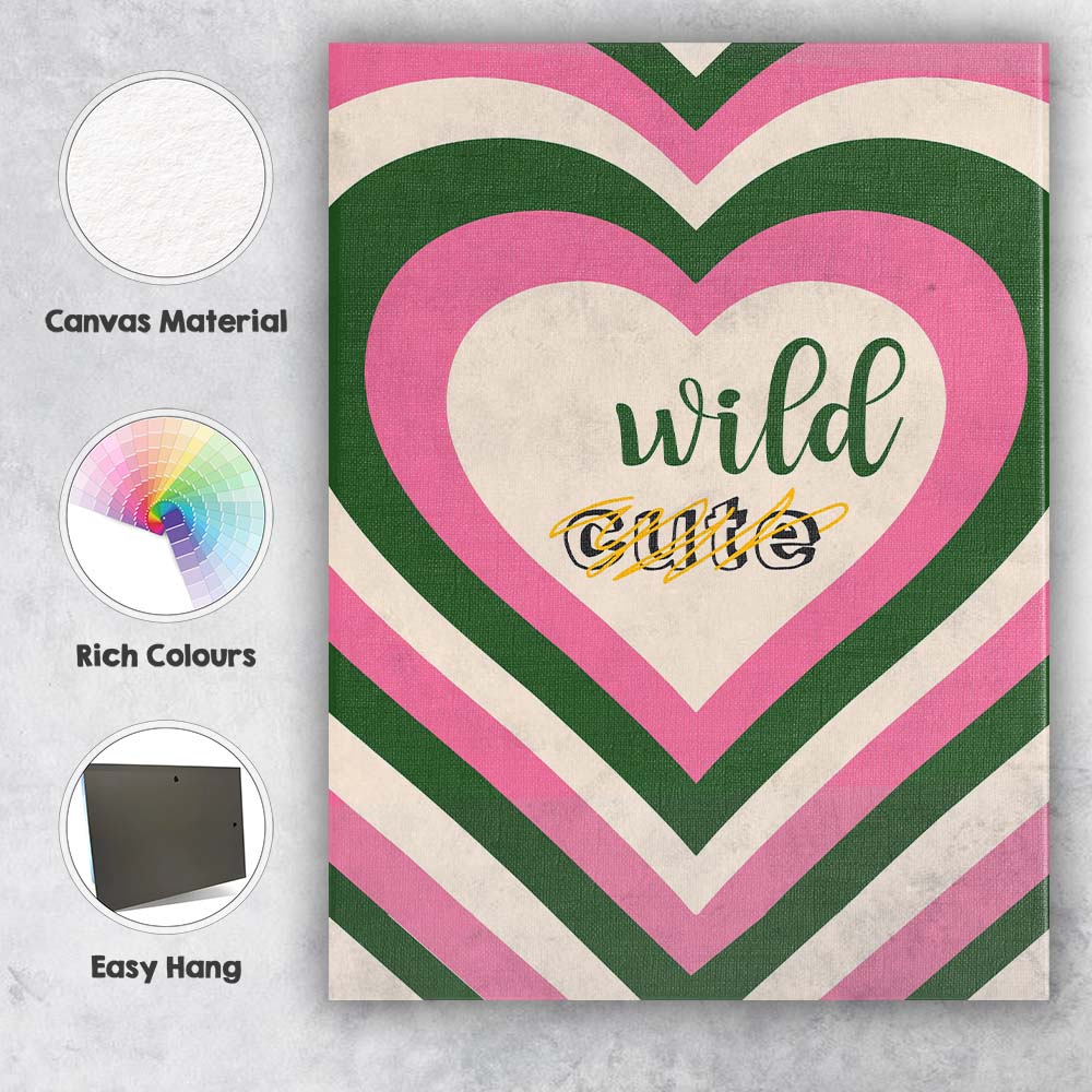 Wild Cute Retro Heart Stripe Typography Canvas Wall Art Print Decor Picture Ready to Hang
