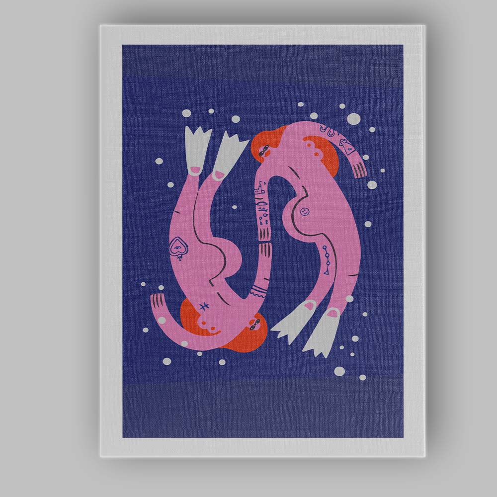 Abstract Pink Floating Figures Surreal Contemporary Illustration Canvas Wall Art Print Decor Picture Ready to Hang