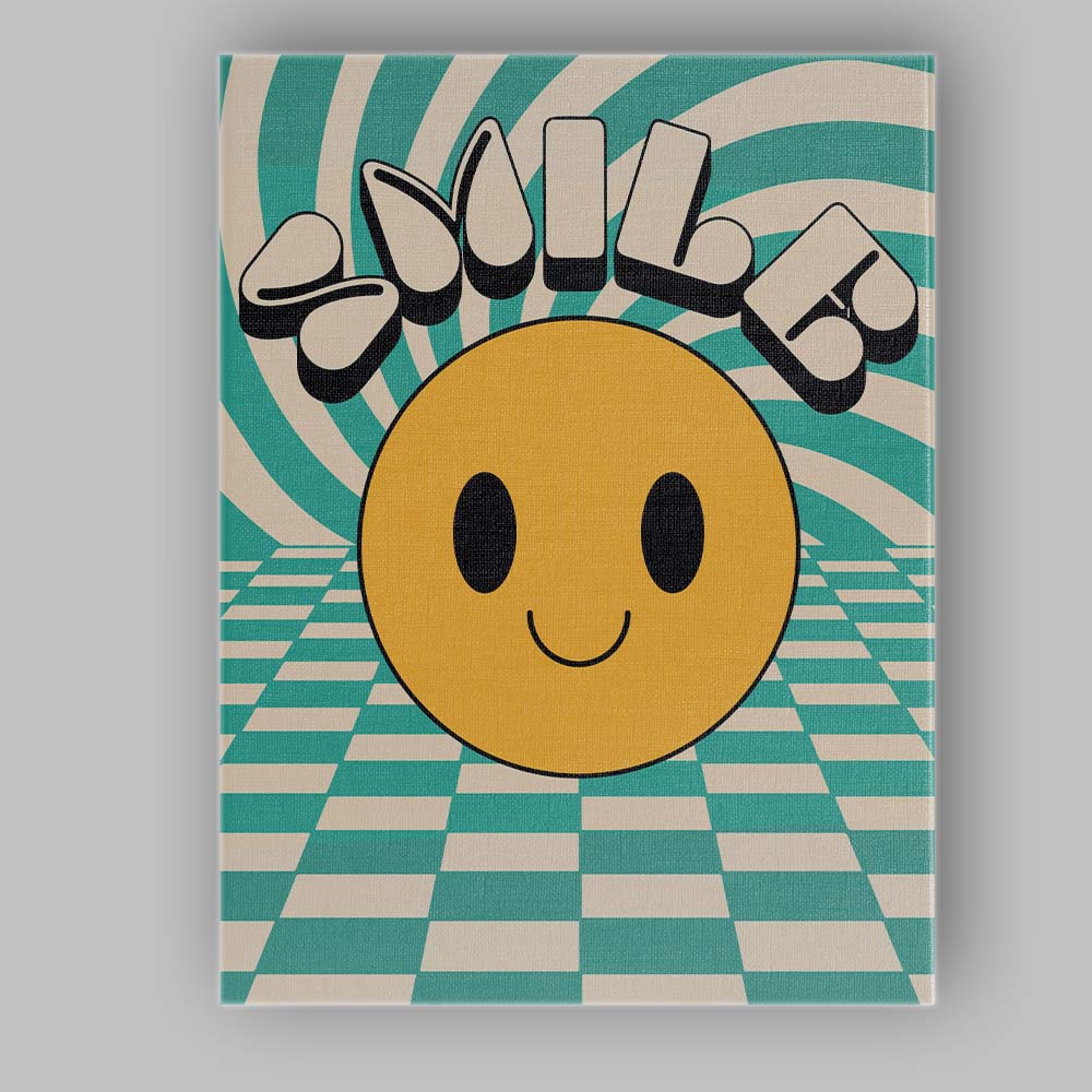 Smile Happy Face Retro Optical Illusion Typography Canvas Wall Art Print Decor Picture Ready to Hang