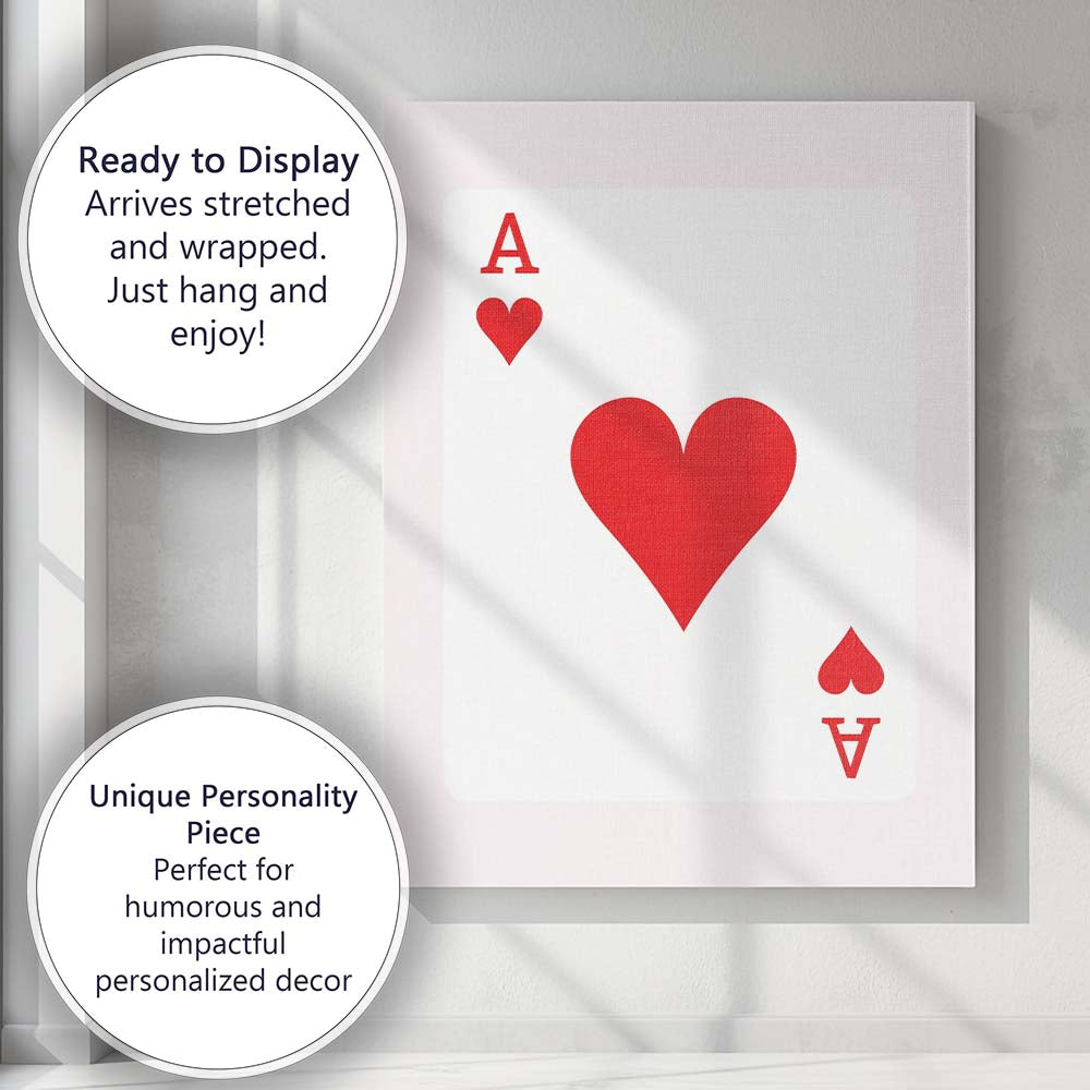 Ace Of Hearts Minimalist Playing Card Canvas Wall Art Print Decor Picture Ready to Hang