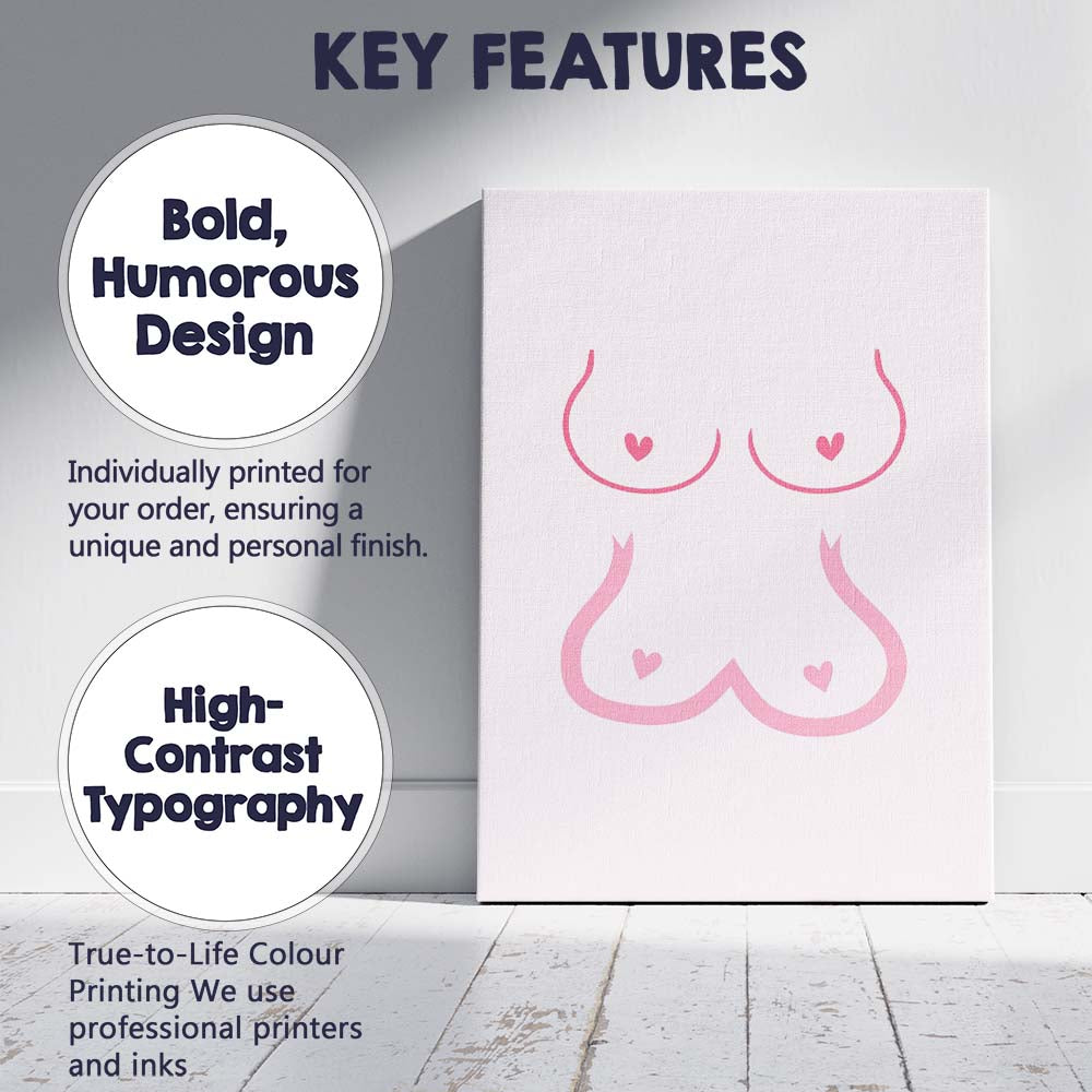 Minimalist Pink Feminine Body Line Art Heart Illustration Canvas Wall Art Print Decor Picture Ready to Hang