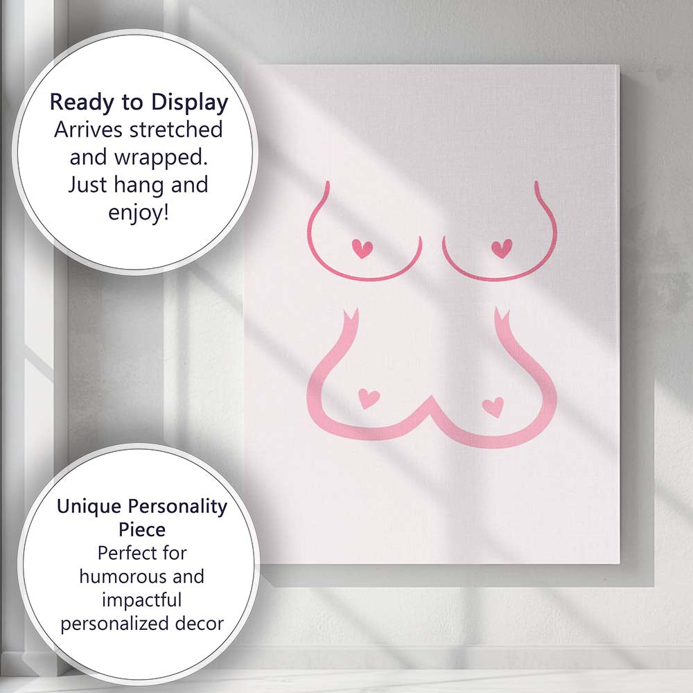 Minimalist Pink Feminine Body Line Art Heart Illustration Canvas Wall Art Print Decor Picture Ready to Hang
