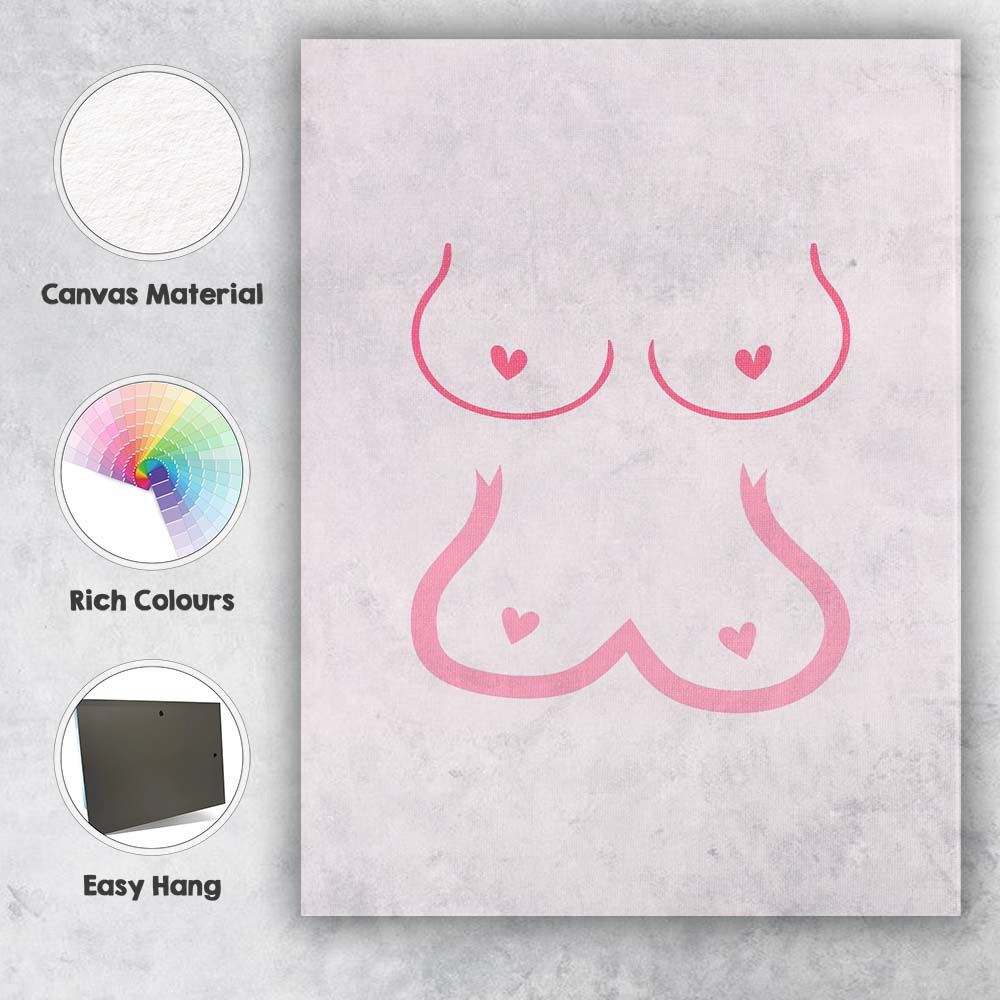 Minimalist Pink Feminine Body Line Art Heart Illustration Canvas Wall Art Print Decor Picture Ready to Hang