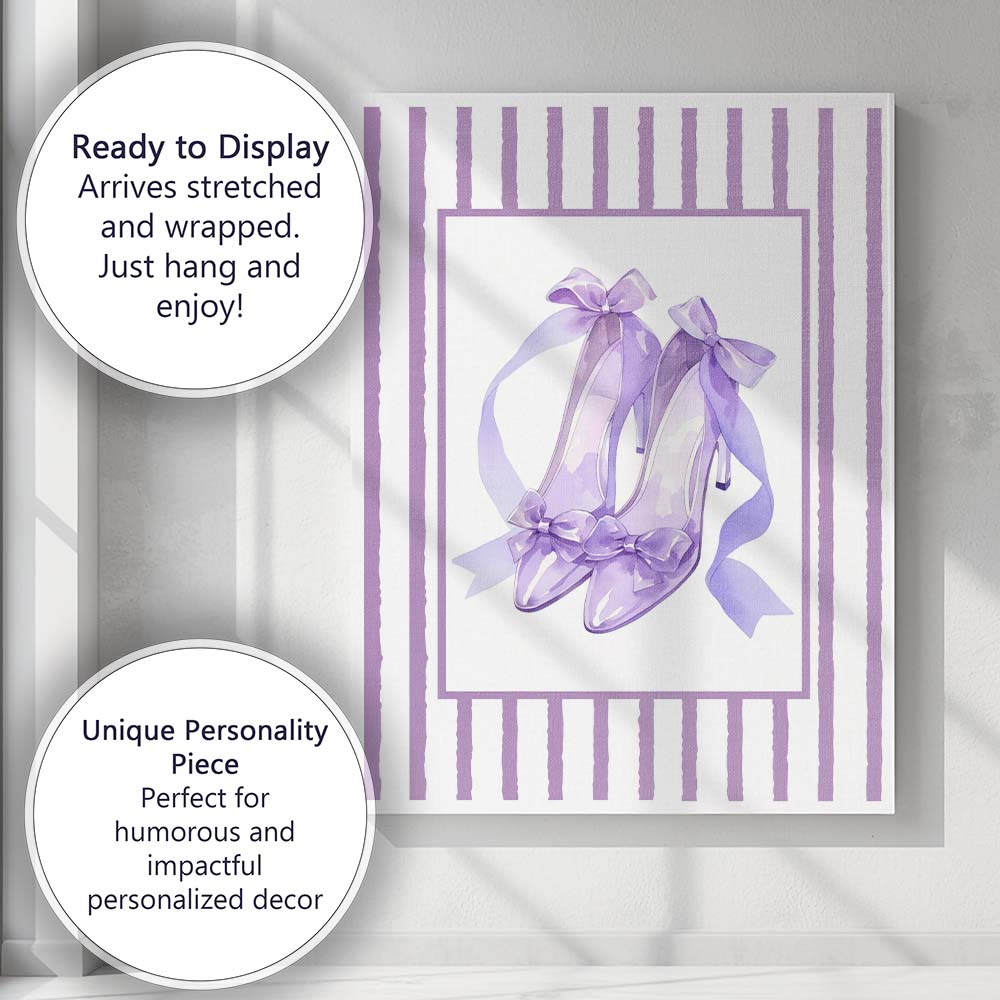 Watercolour Lavender Bow High Heel Shoes Fashion Illustration Canvas Wall Art Print Decor Picture Ready to Hang
