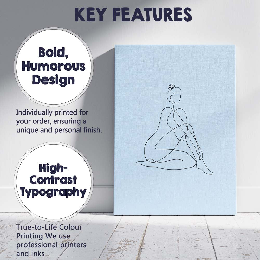 Minimalist Female Continuous Line Drawing Figure Canvas Wall Art Print Decor Picture Ready to Hang
