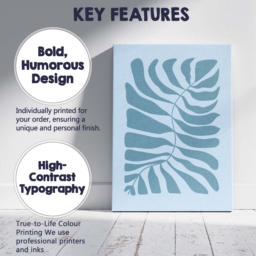 Abstract Blue Tropical Monstera Leaf Silhouette Canvas Wall Art Print Decor Picture Ready to Hang