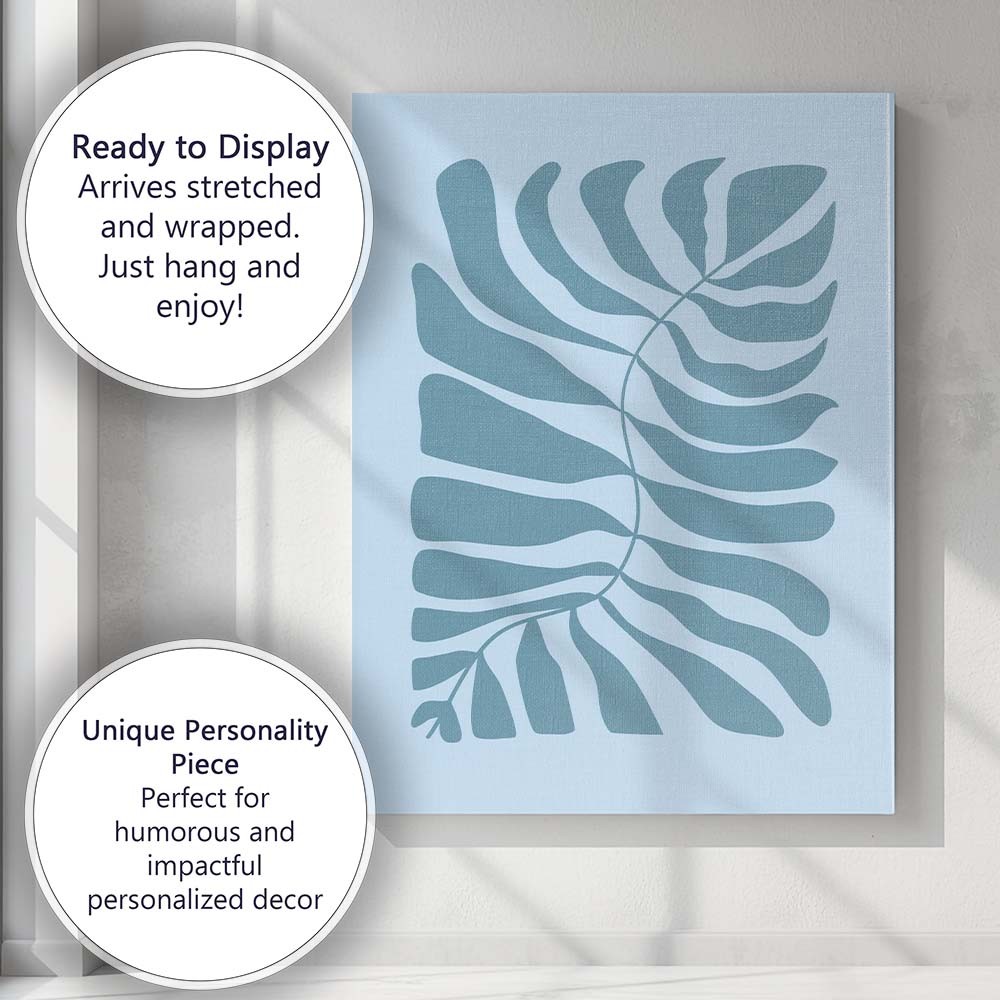 Abstract Blue Tropical Monstera Leaf Silhouette Canvas Wall Art Print Decor Picture Ready to Hang