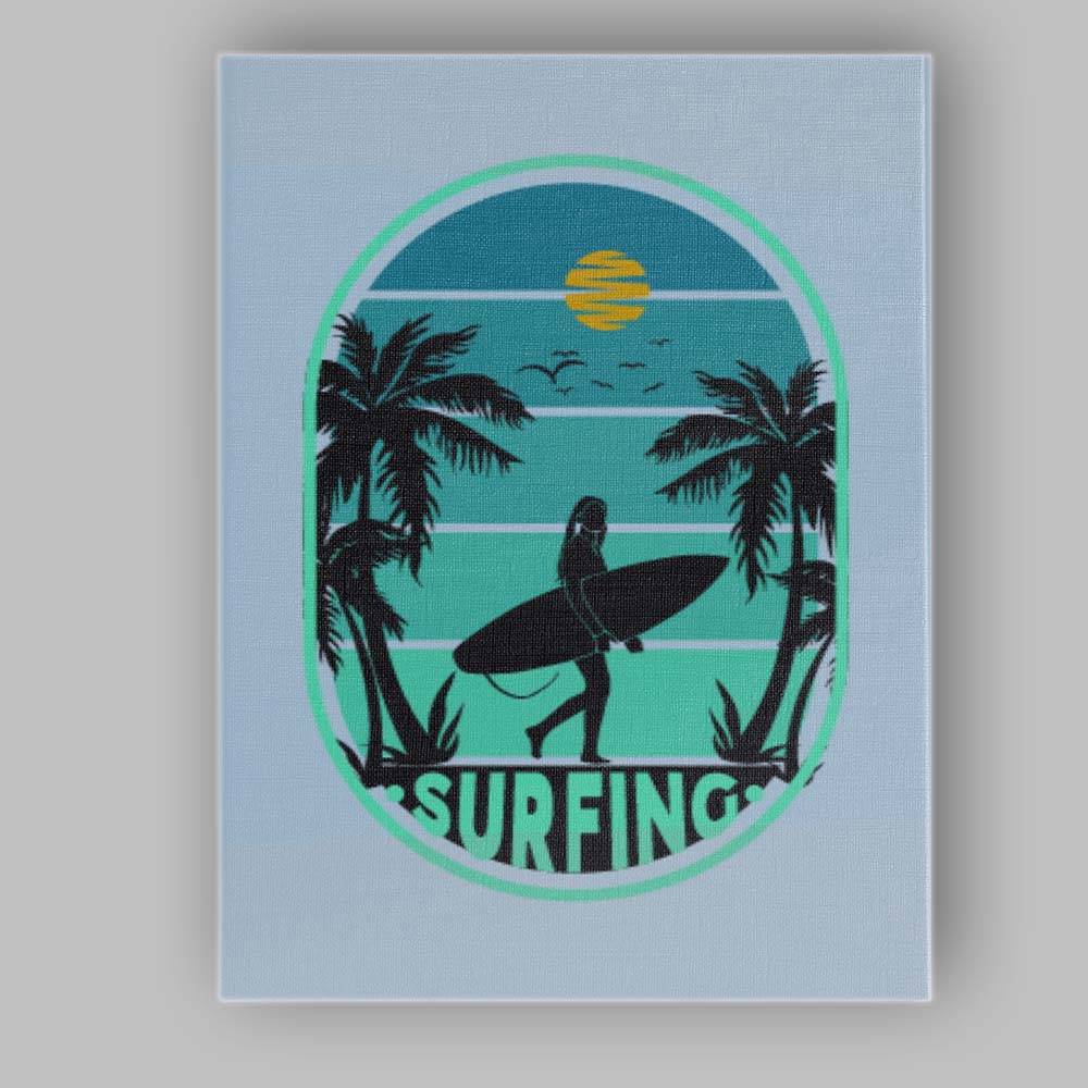 Retro Tropical Surfing Beach Sunset Silhouette Canvas Wall Art Print Decor Picture Ready to Hang
