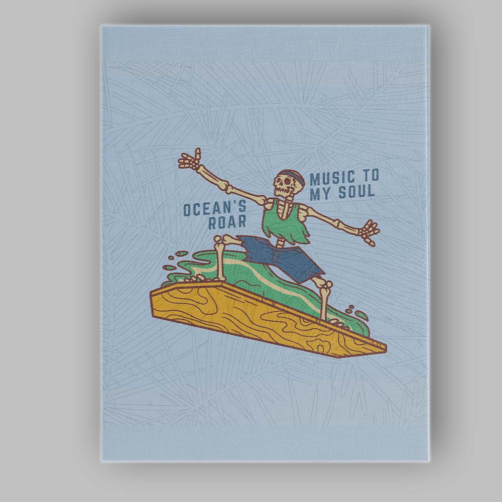 Ocean Roar Music To My Soul Surfing Skeleton Illustration Canvas Wall Art Print Decor Picture Ready to Hang
