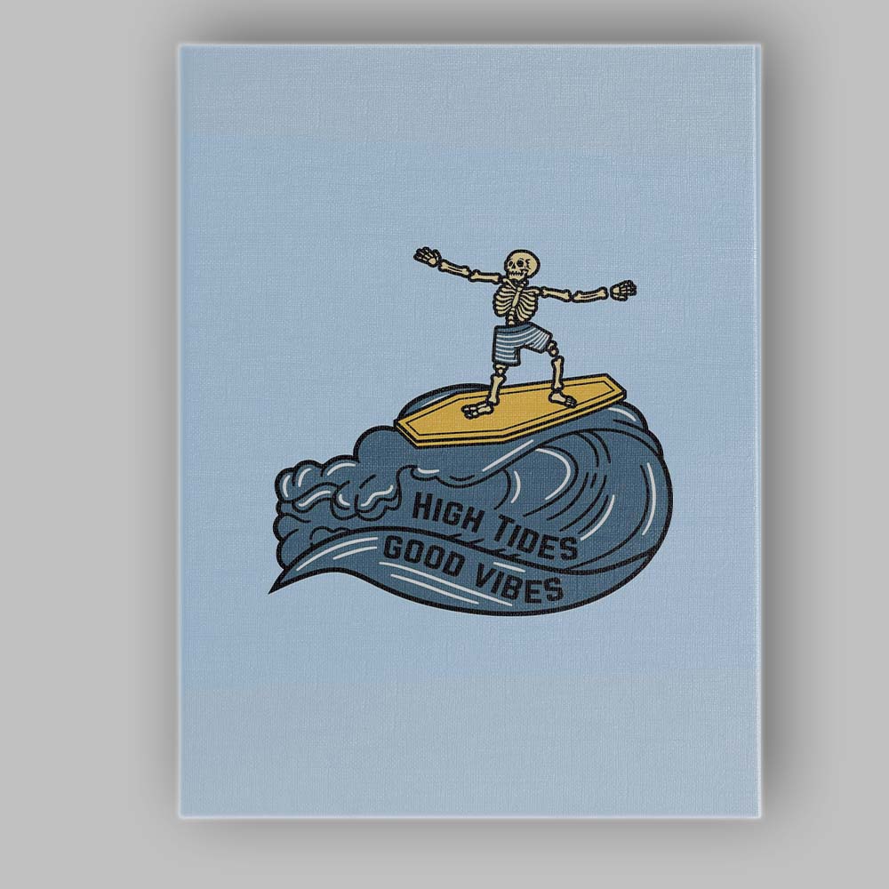 High Tides Good Vibes Skeleton Surfing Illustration Canvas Wall Art Print Decor Picture Ready to Hang