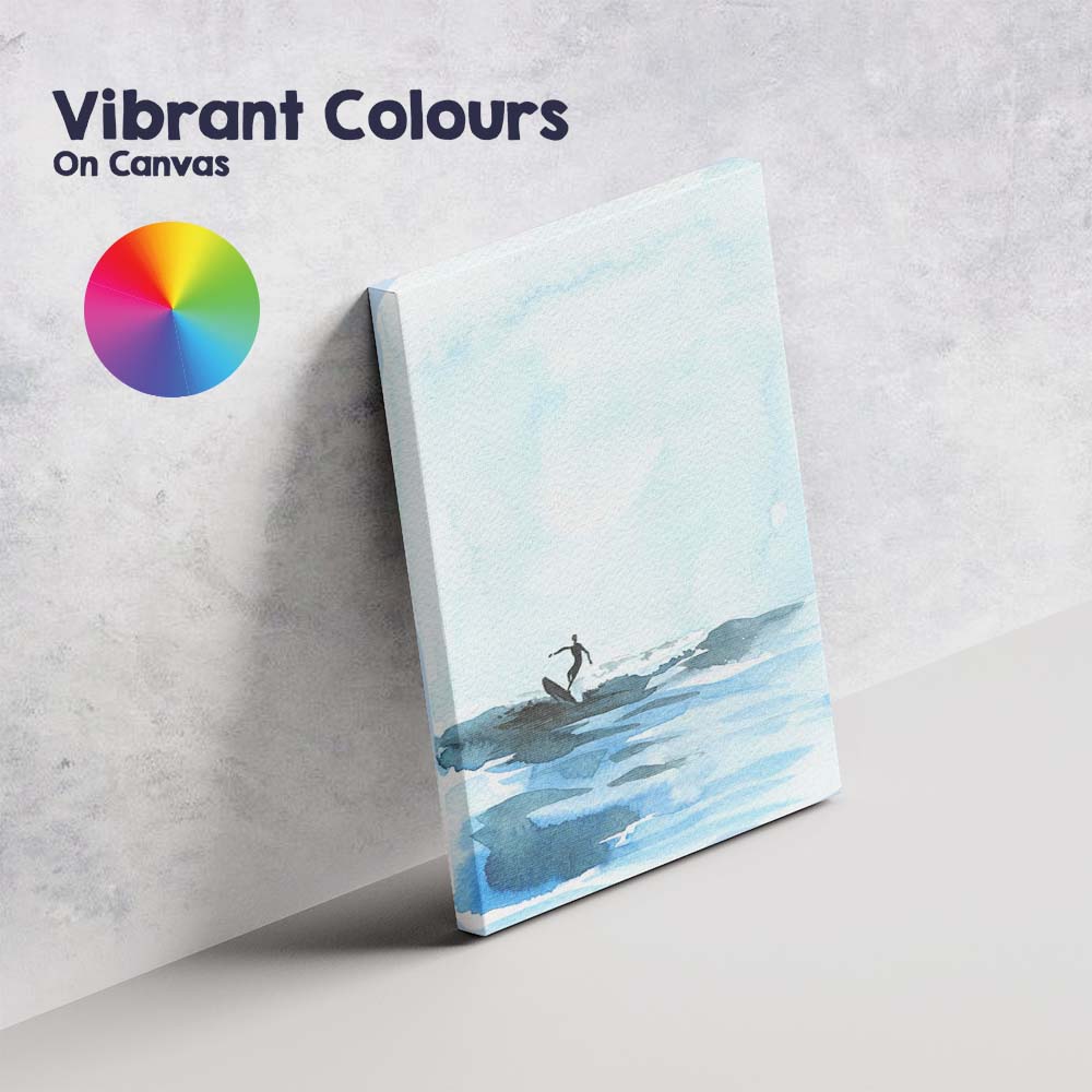 Blue Watercolour Ocean Surfer Minimal Coastal Painting Canvas Wall Art Print Decor Picture Ready to Hang