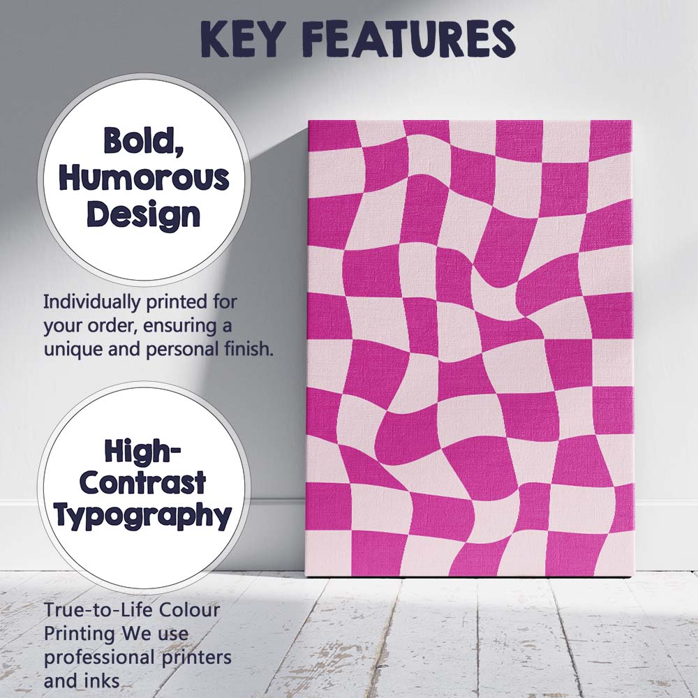 Pink Wavy Checkerboard Abstract Geometric Pattern Canvas Wall Art Print Decor Picture Ready to Hang