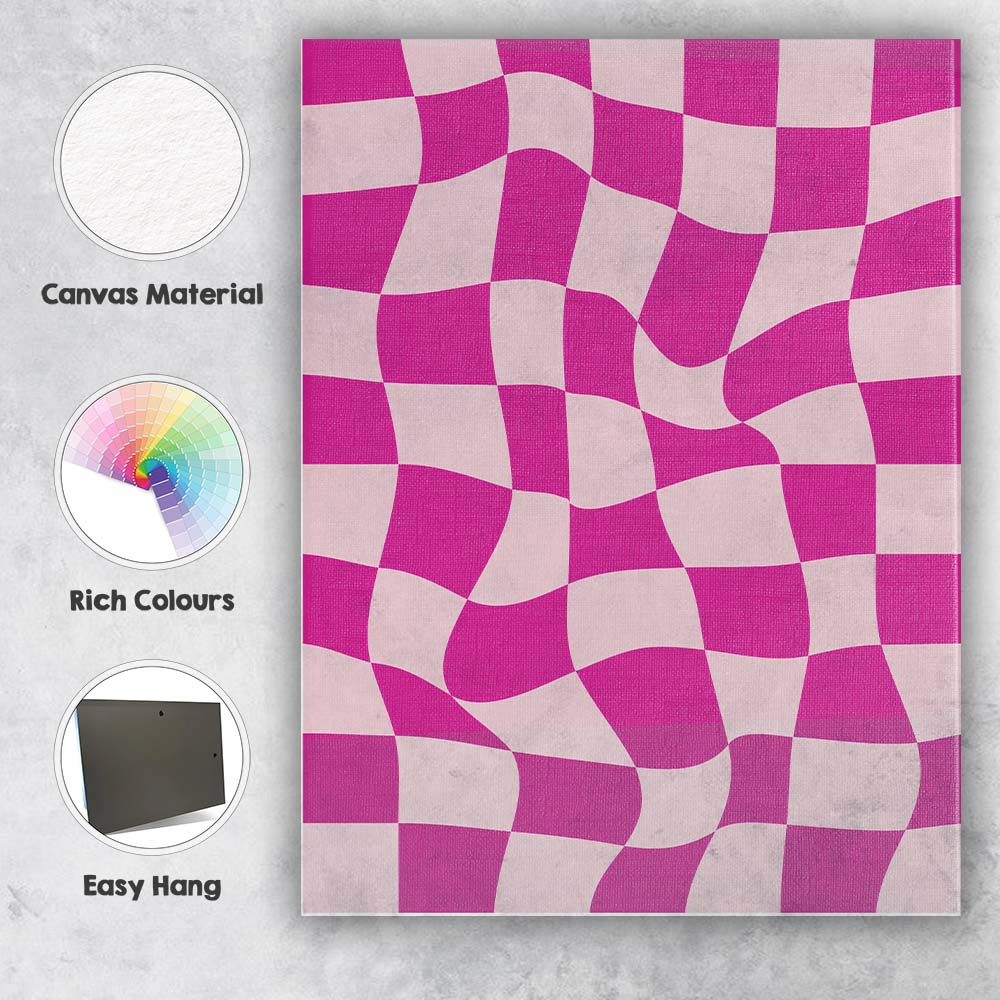 Pink Wavy Checkerboard Abstract Geometric Pattern Canvas Wall Art Print Decor Picture Ready to Hang