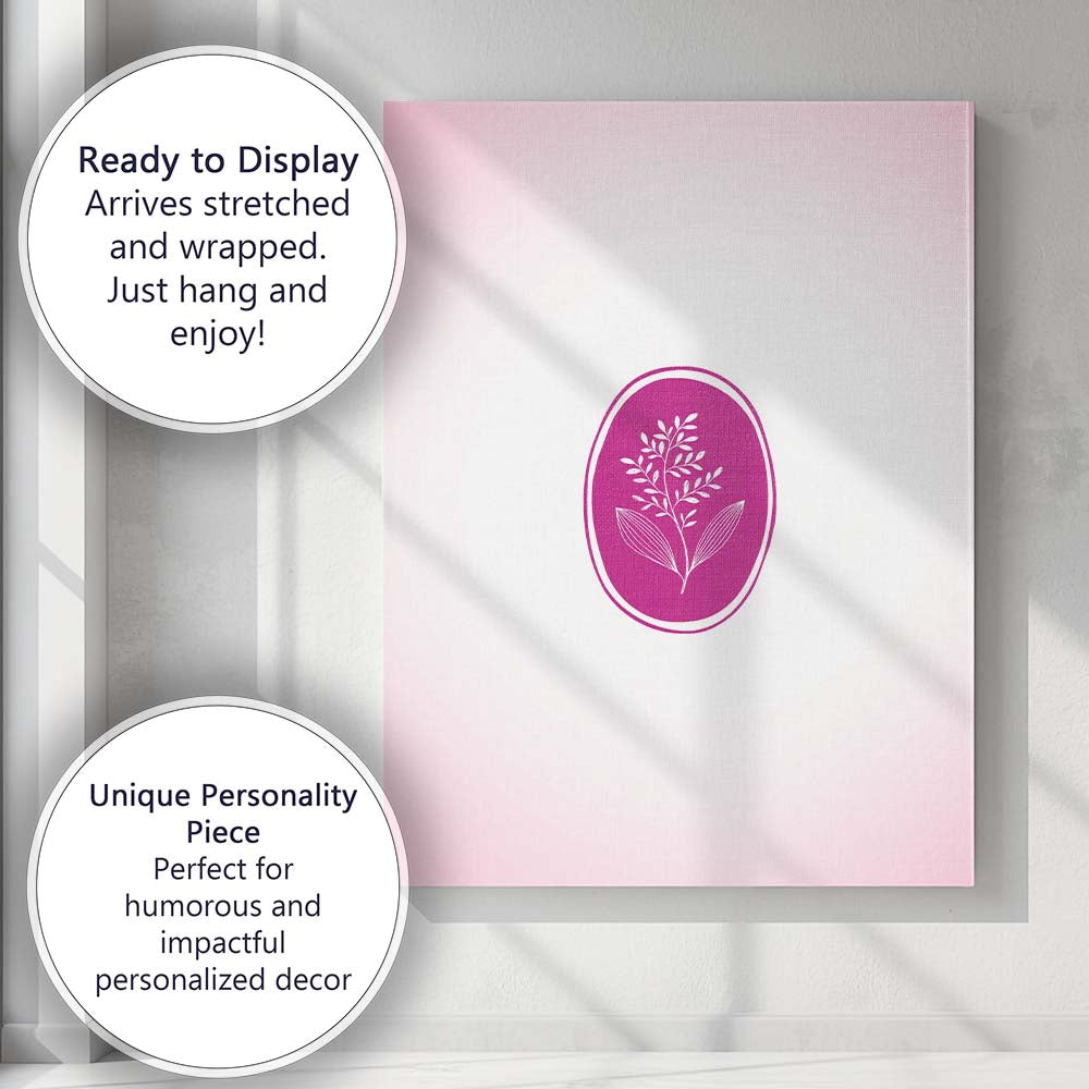 Magenta Botanical Leaf Oval Emblem Minimalist Canvas Wall Art Print Decor Picture Ready to Hang