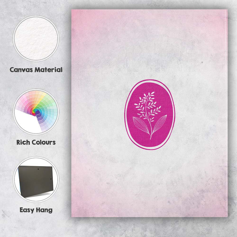 Magenta Botanical Leaf Oval Emblem Minimalist Canvas Wall Art Print Decor Picture Ready to Hang