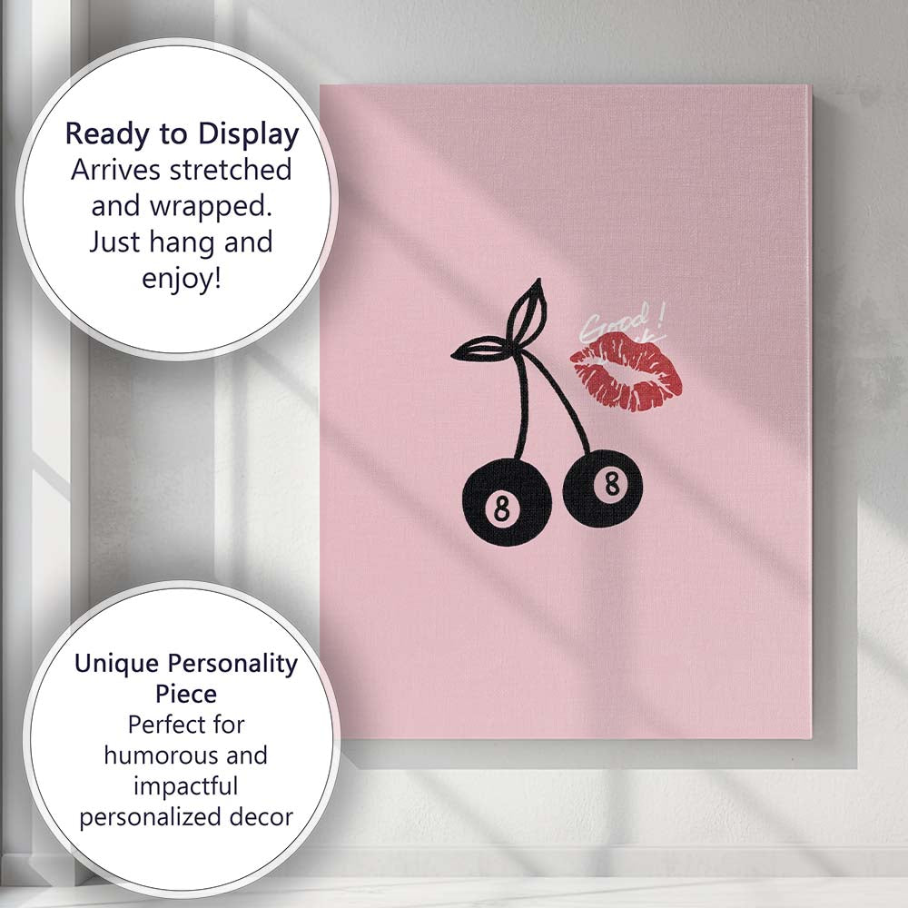 Cute Lucky Eight Ball Cherries Lips Illustration Canvas Wall Art Print Decor Picture Ready to Hang