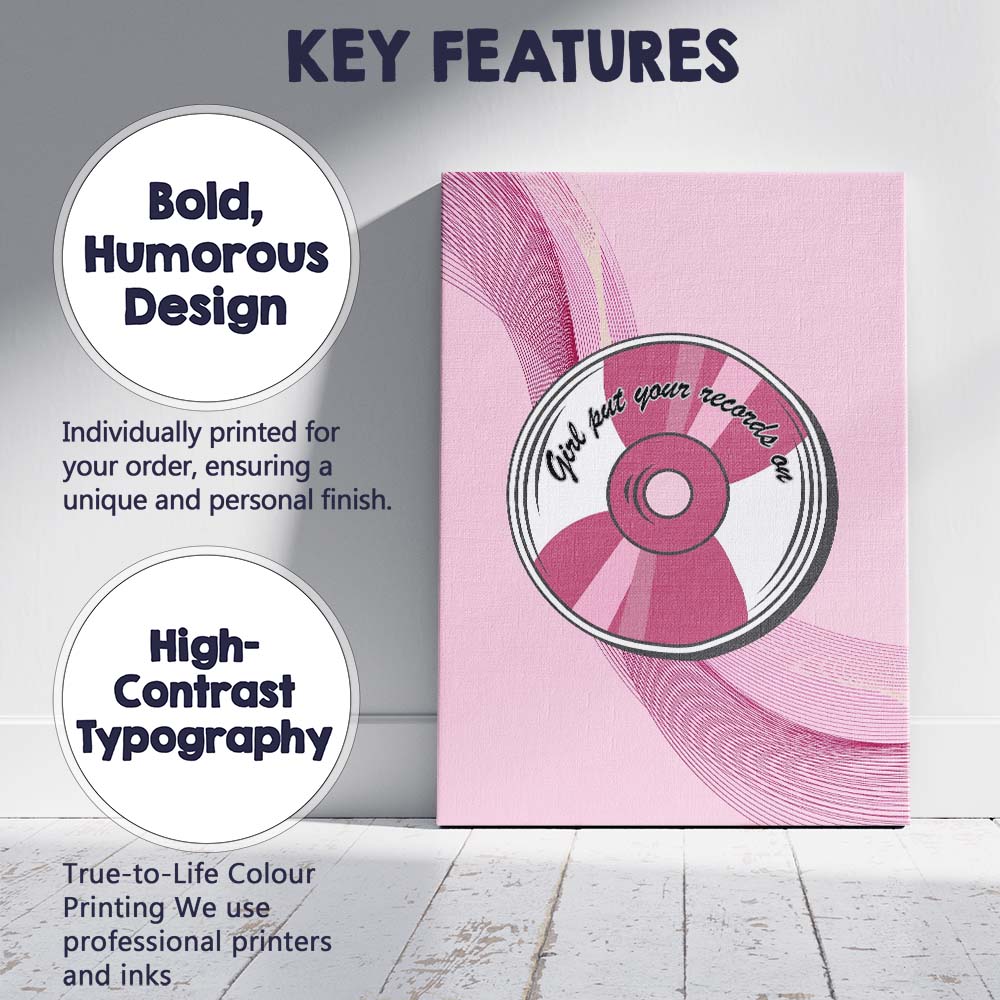 Girl Put Your Records On Retro Music CD Canvas Wall Art Print Decor Picture Ready to Hang