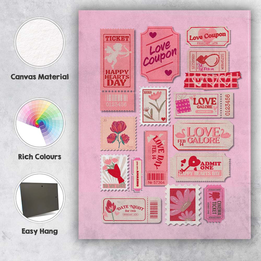 Retro Love Coupon Valentine Ticket Collage Canvas Wall Art Print Decor Picture Ready to Hang