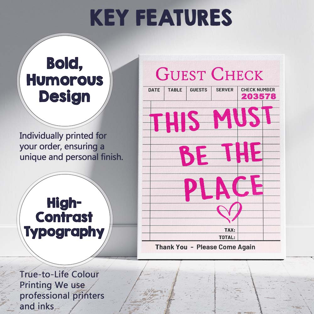 This Must Be The Place Retro Guest Check Typography Canvas Wall Art Print Decor Picture Ready to Hang