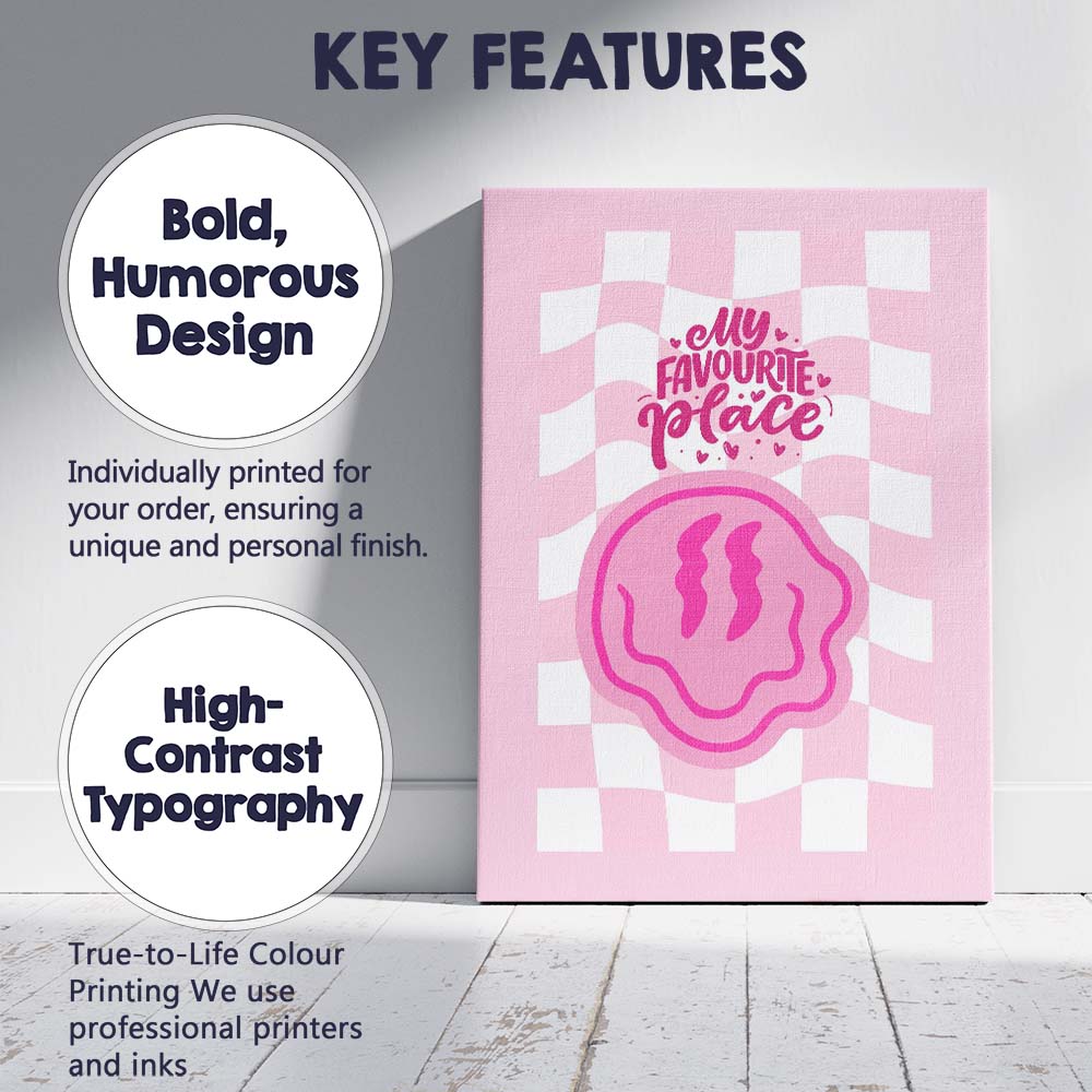 My Favourite Place Pink Doughnut Checkerboard Canvas Wall Art Print Decor Picture Ready to Hang