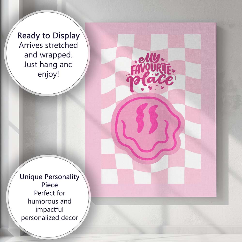 My Favourite Place Pink Doughnut Checkerboard Canvas Wall Art Print Decor Picture Ready to Hang