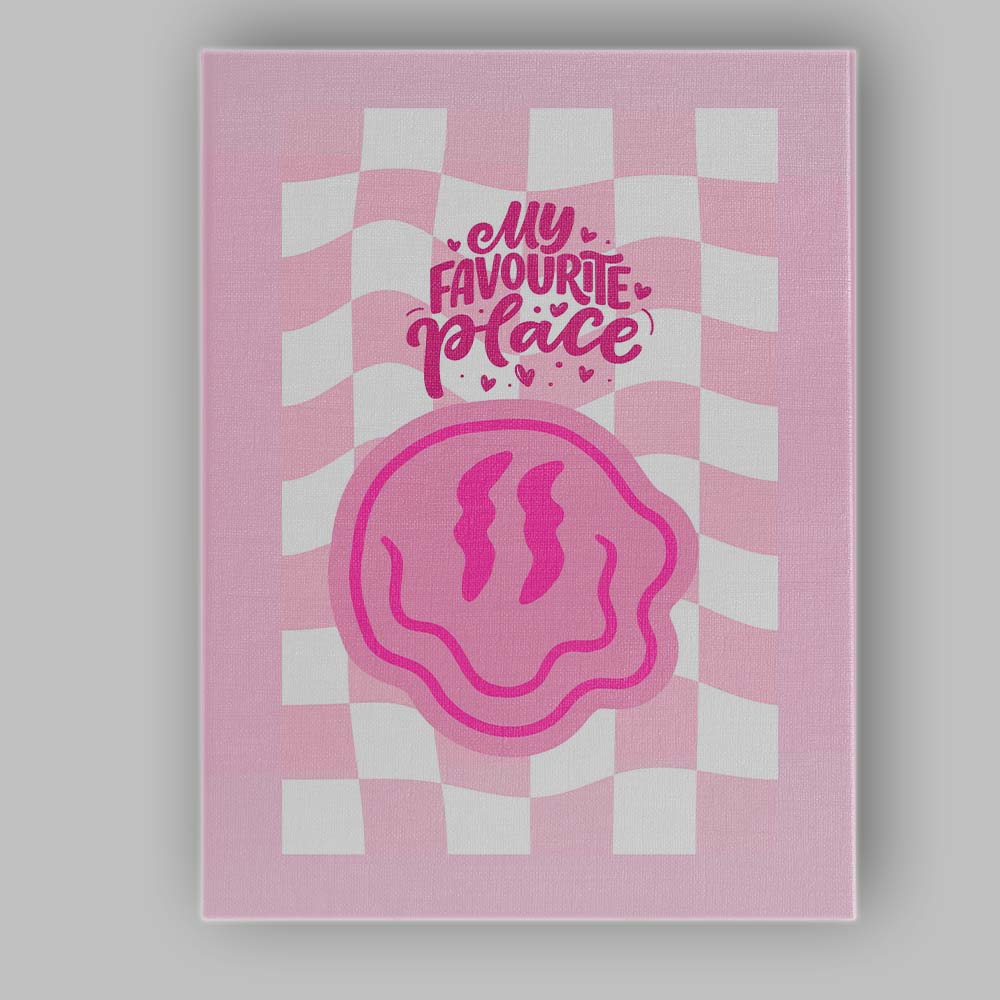 My Favourite Place Pink Doughnut Checkerboard Canvas Wall Art Print Decor Picture Ready to Hang
