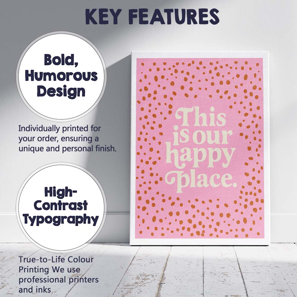 This Is Our Happy Place Retro Typography Print Canvas Wall Art Print Decor Picture Ready to Hang