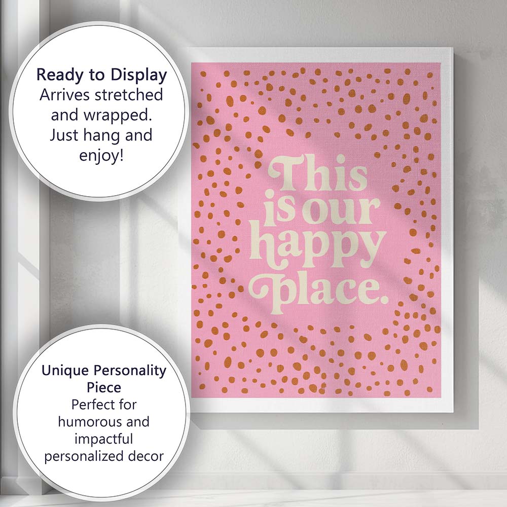 This Is Our Happy Place Retro Typography Print Canvas Wall Art Print Decor Picture Ready to Hang