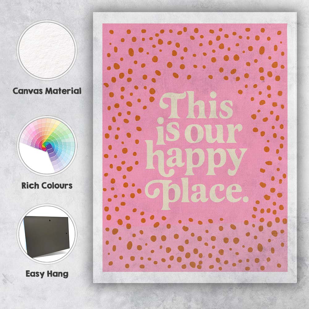 This Is Our Happy Place Retro Typography Print Canvas Wall Art Print Decor Picture Ready to Hang