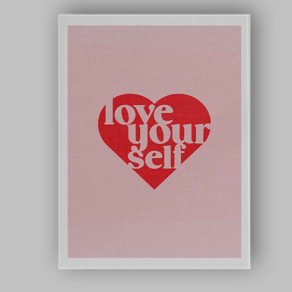 Love Your Self Heart Typography Motivational Canvas Wall Art Print Decor Picture Ready to Hang