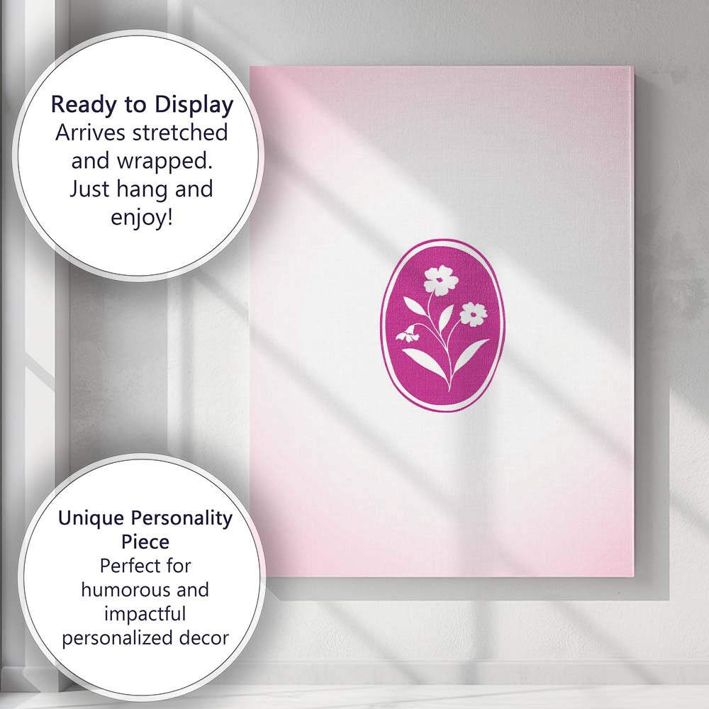 Minimalist Wildflower Oval Emblem Pink Canvas Wall Art Print Decor Picture Ready to Hang
