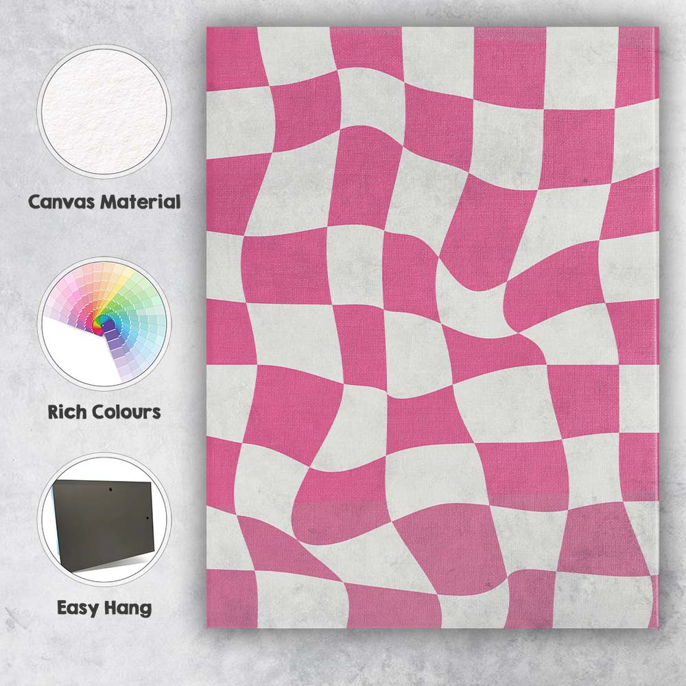 Pink Wavy Checkerboard Retro Geometric Pattern Canvas Wall Art Print Decor Picture Ready to Hang