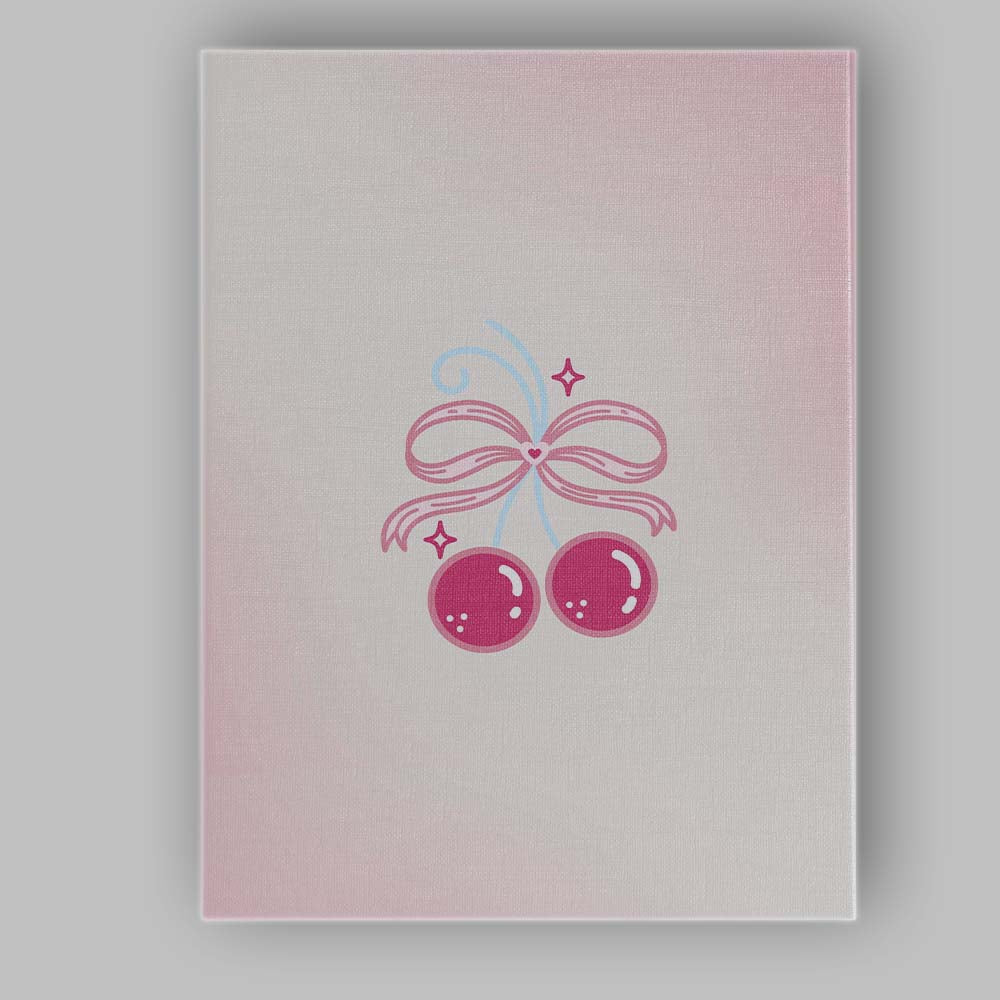 Cute Pink Cherry Bow Coquette Illustration Canvas Wall Art Print Decor Picture Ready to Hang
