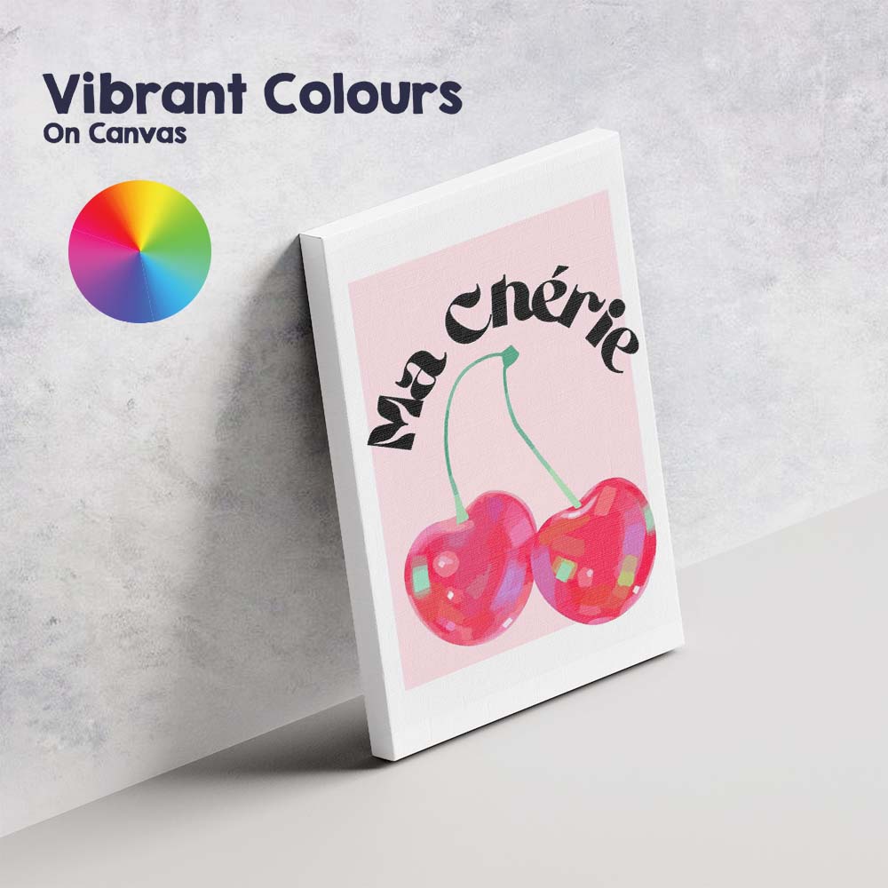 Ma Chérie Cherry Typography Retro Fruit Canvas Wall Art Print Decor Picture Ready to Hang