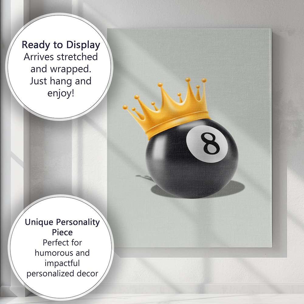 Luxury Gold Crown Eight Ball Illustration Canvas Wall Art Print Decor Picture Ready to Hang