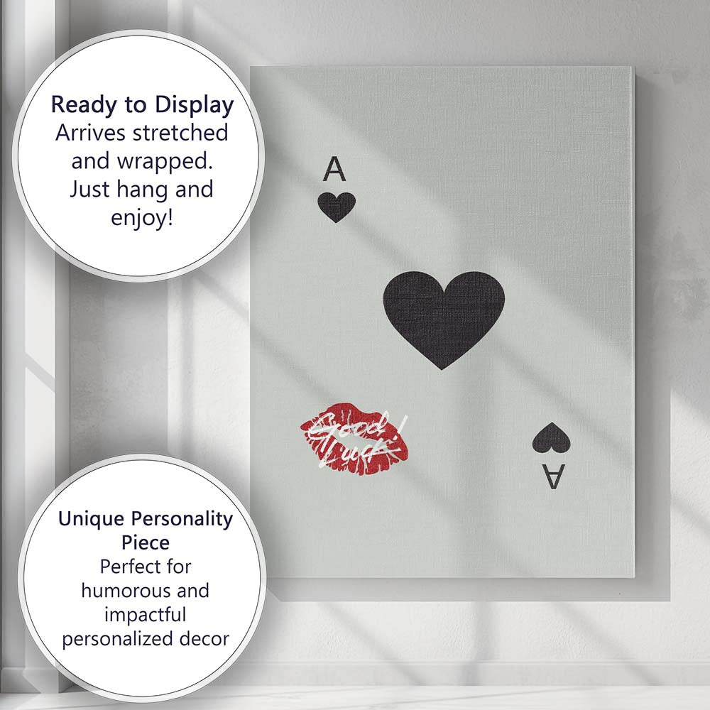 Minimalist Ace Of Hearts Playing Card Kiss Graphic Canvas Wall Art Print Decor Picture Ready to Hang