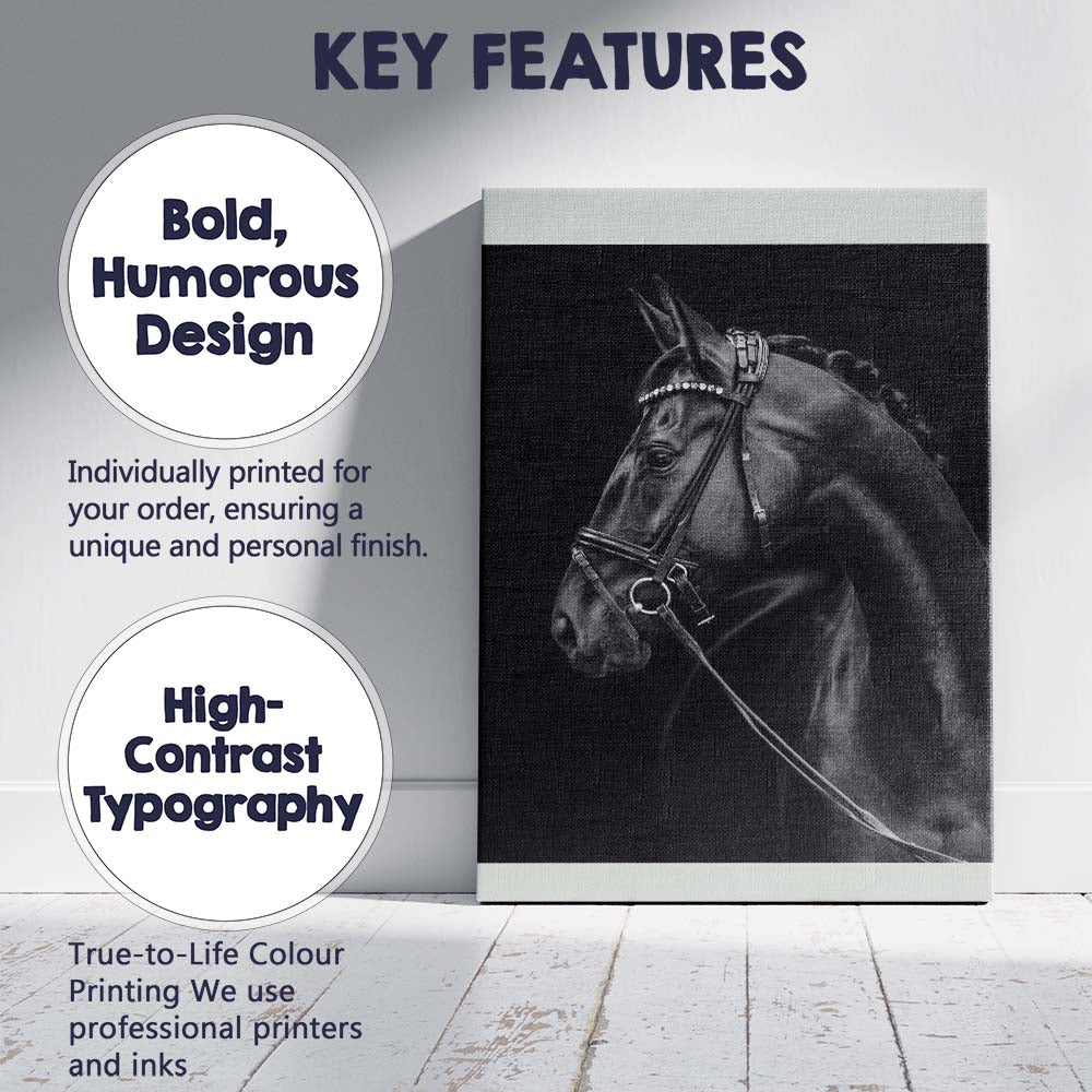 Elegant Black Horse Portrait Equestrian Photography Canvas Wall Art Print Decor Picture Ready to Hang
