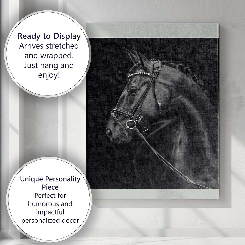 Elegant Black Horse Portrait Equestrian Photography Canvas Wall Art Print Decor Picture Ready to Hang