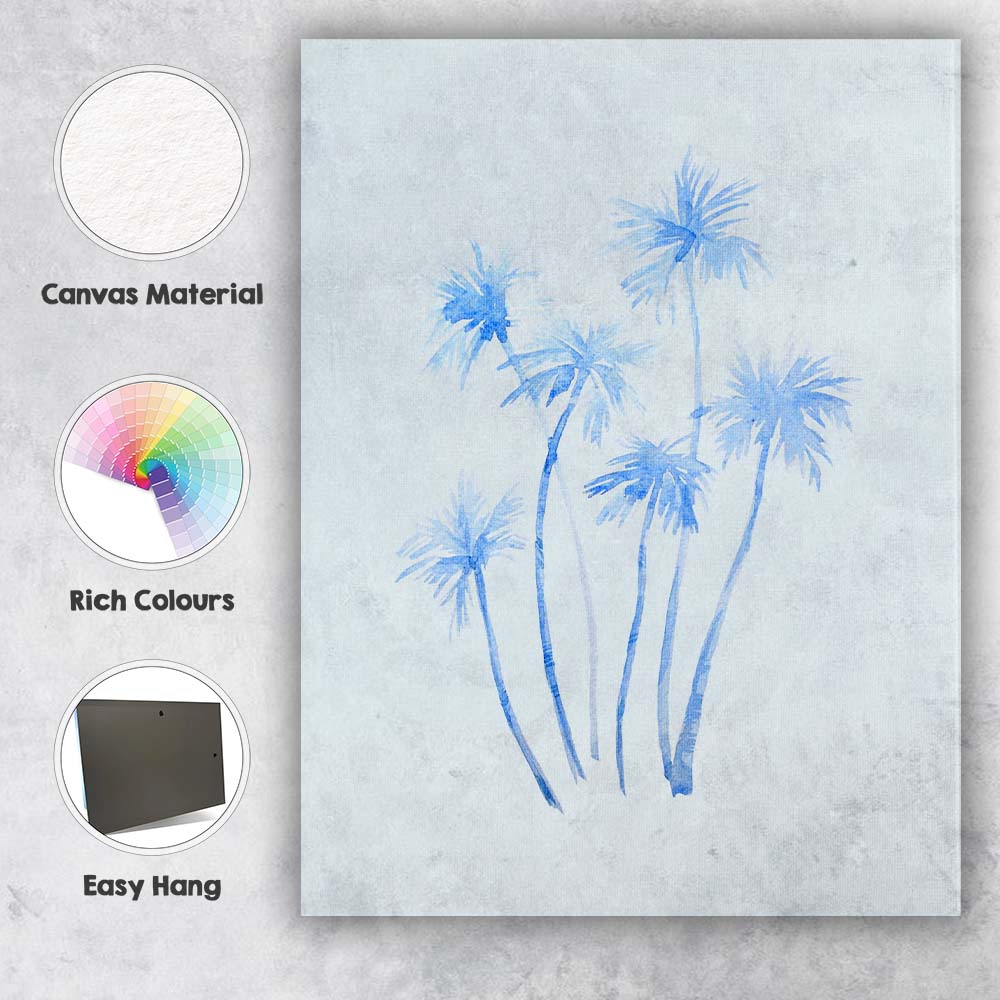 Soft Blue Watercolour Tropical Palm Trees Canvas Wall Art Print Decor Picture Ready to Hang