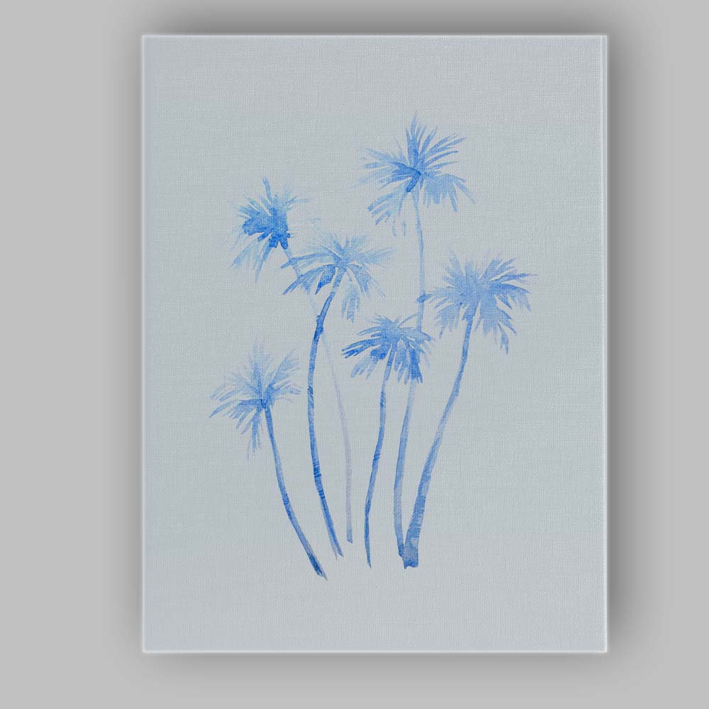 Soft Blue Watercolour Tropical Palm Trees Canvas Wall Art Print Decor Picture Ready to Hang